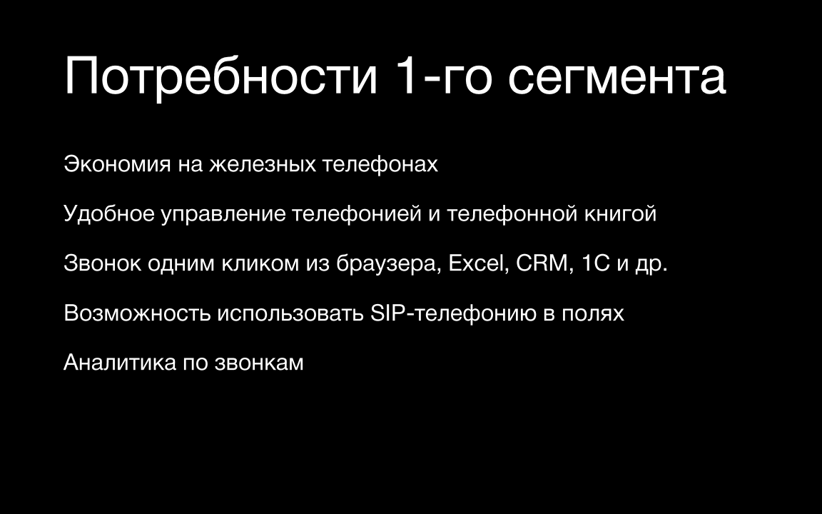 Потребности 1-го сегмента / Софтфон / Слайд 36 / 6 продуктов для МТТ / Калита Дмитрий